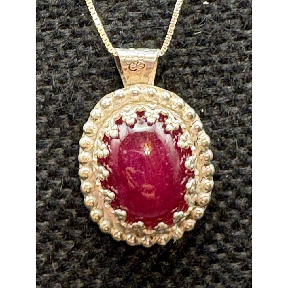 Ruby and Sterling Silver Pendant Necklace, Handmade, Artisan, 18", NEW